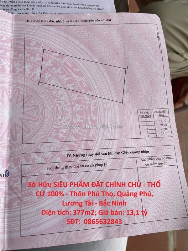 Sở hữu siêu phẩm đất chính chủ - thổ cư 100% - thôn phú thọ, quảng phú, lương
