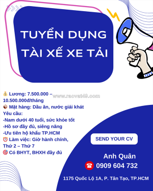Tài xế & nhân viên giao nhận quận bình tân