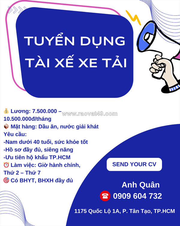 Tài xế & nhân viên giao nhận quận bình tân