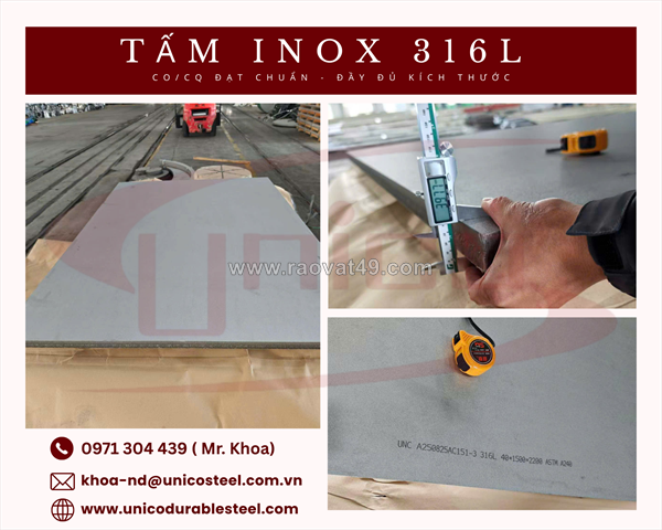 Tấm inox 316l chuẩn mác tại unico steel - giá hợp "ví"