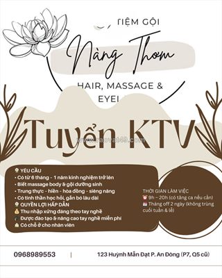 Tiệm gội nàng thơm q5 tuyển ktv (đi làm ngay)