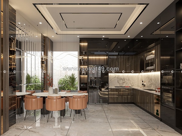 Tủ bếp acrylic bóng gương chữ l chống trầy xước cực tốt