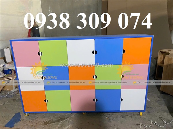 Tủ đựng cặp dép mầm non mdf, kệ đựng cặp mầm non gỗ