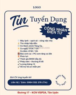 Tuyển công nhân điện tử tân uyên