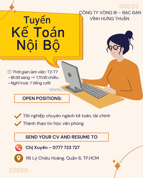 Tuyển dụng kế toán nội bộ quận 6