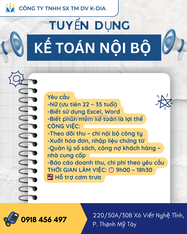 Tuyển kế toán nội bộ bình thạnh