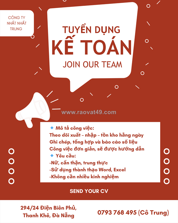 Tuyển kế toán nội bộ thanh khê
