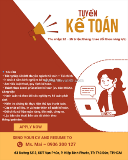 Tuyển kế toán tổng hợp tp. thủ đức