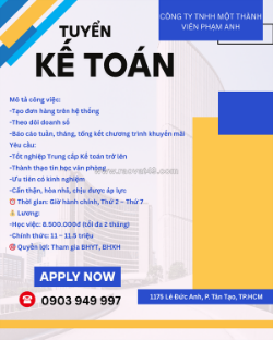 Tuyển kế toán viên tân tạo bình tân
