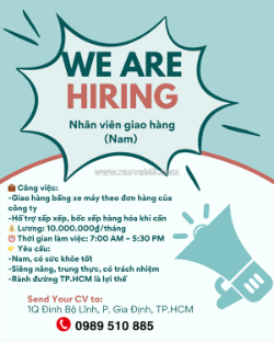 Tuyển nam nhân viên giao hàng tp.hcm