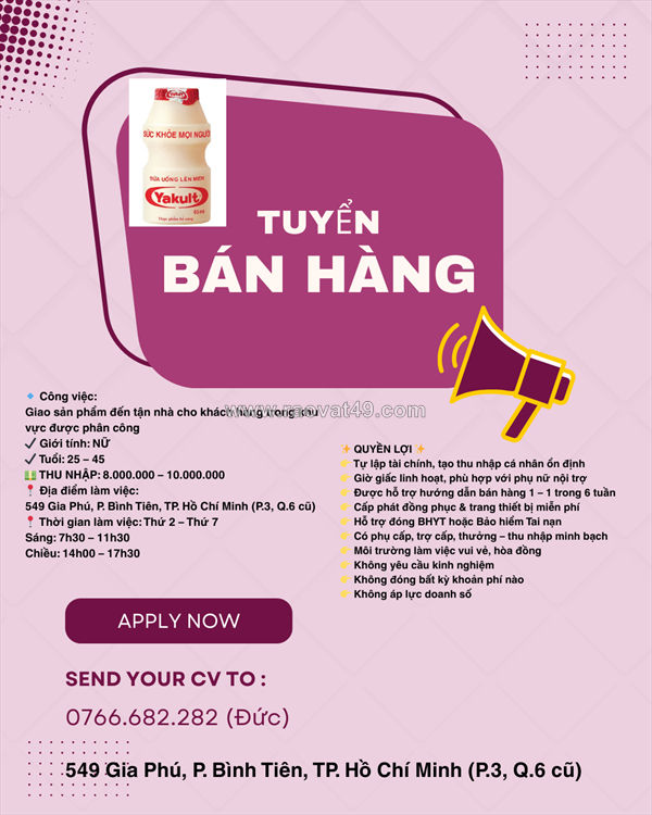 Tuyển nhân viên bán hàng quận 6