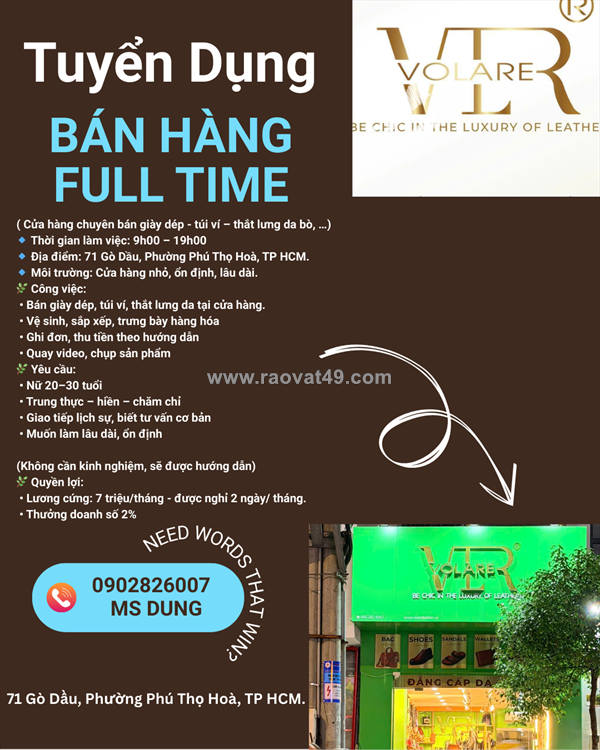 Tuyển nhân viên bán hàng tân phú
