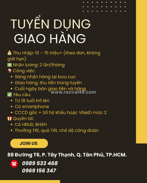 Tuyển nhân viên giao hàng tân phú