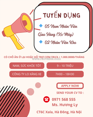 Tuyển nhân viên giao hàng và kho hà đông
