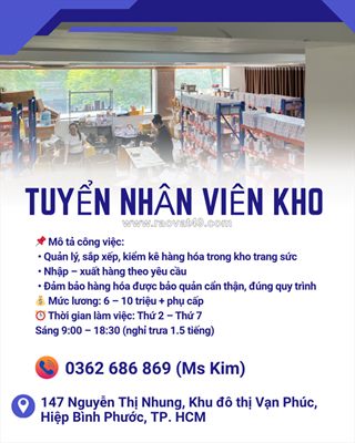 Tuyển nhân viên kho trang sức tp. hcm