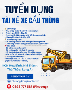 Tuyển nhân viên lái xe tải gắn cẩu thủ thừa