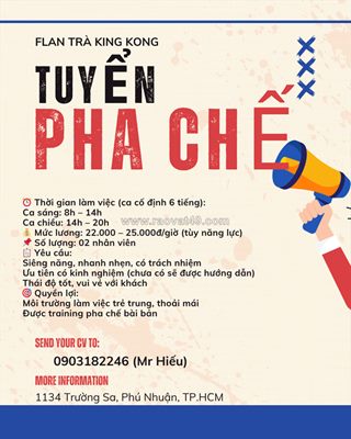 Tuyển nhân viên pha chế trà sữa phú nhuận