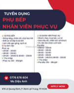 Tuyển nhân viên phụ bếp và phục vụ bình thạnh