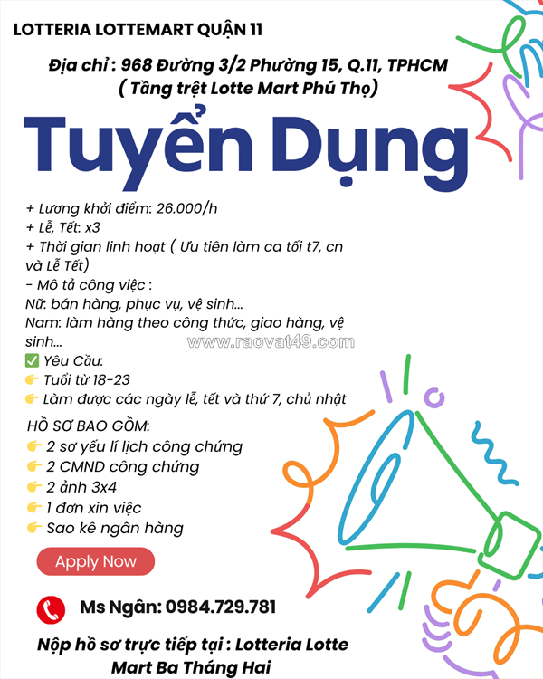 Tuyển nhân viên phục vụ partime quận 11