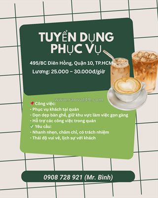 Tuyển nhân viên phục vụ quận 10