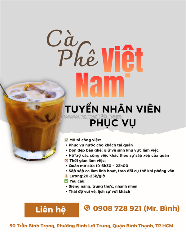 Tuyển nhân viên phục vụ quận bình thạnh