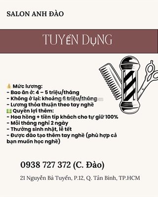 Tuyển nhân viên salon tóc anh đào tân bình