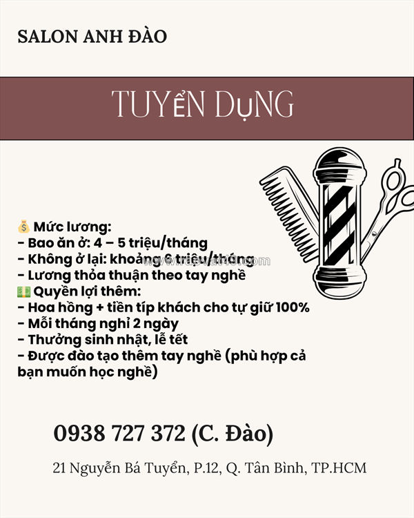 Tuyển nhân viên salon tóc anh đào tân bình
