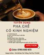 Tuyển pha chế có kinh nghiệm tại tân phú