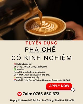Tuyển pha chế có kinh nghiệm tại tân phú