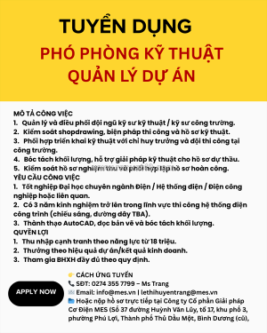 Tuyển phó phòng kỹ thuật - quản lý dự án