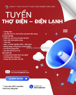 Tuyển thợ điện, điện lạnh vĩnh cửu