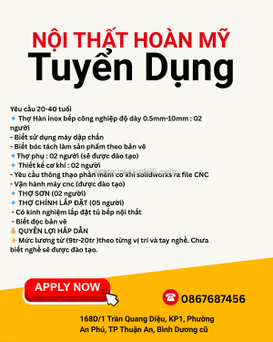 Tuyển thợ hàn inox bếp công nghiệp thuận an