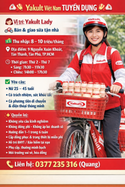 Yakult lady tân phú tuyển bán hàng