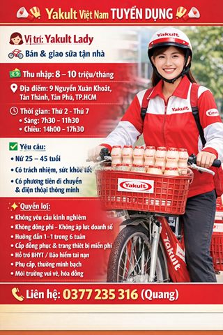 Yakult lady tân phú tuyển bán hàng