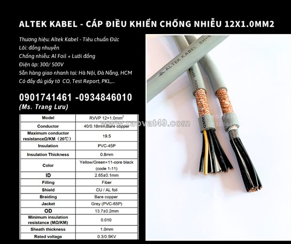 Altek kabel - cáp điều khiển chống nhiễu 12x0.5 bình định, phú yên, khánh hòa, ninh thuận