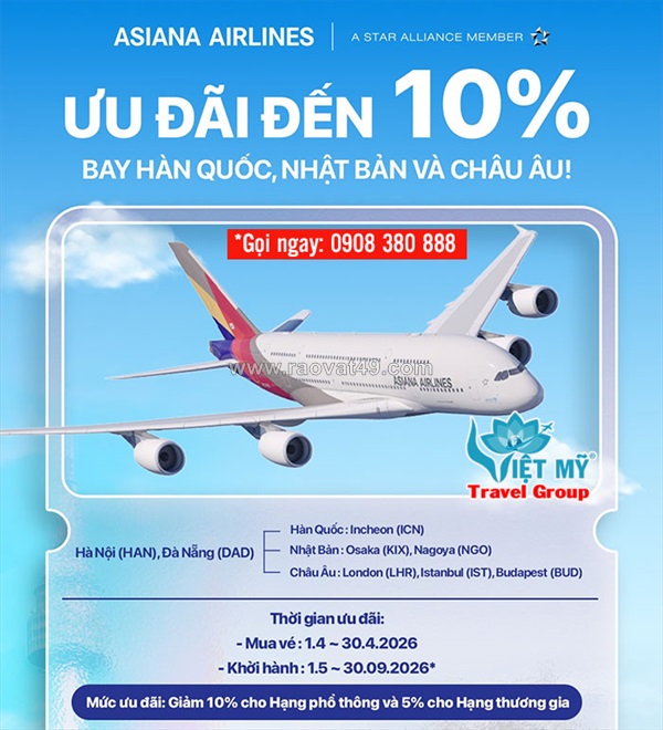 Asiana airlines triển khai chương trình khuyến mãi