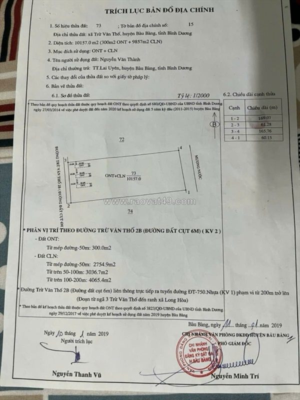 Bán đất măt tiền trung tâm bàu bàng , đường trừ văn thố 23 rộng 6m . ngay trung tâm khu công nghiệp