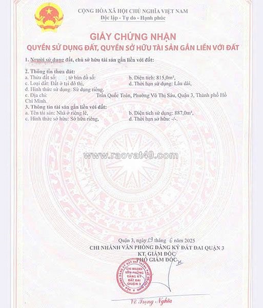 Bán đất vàng trần quốc toản quận 3, 815m2, ngang 16.2m, xây 2 hầm + 12 tầng, giá cực hiếm