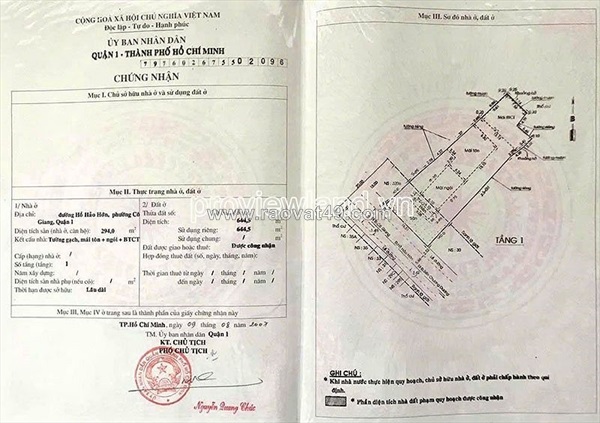 Bán nhà mặt tiền lớn hồ hảo hớn, q1, 644m², mặt tiền 17m, vị trí vàng, phù hợp xây khách sạn