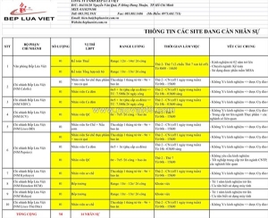 Bếp lửa việt tuyển kế toán thuế - ktth - nv ca đêm - nv qc - sơ chế