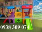 Bộ cầu trượt 2 khối nhà, nhà khối cầu trượt nhựa trẻ em