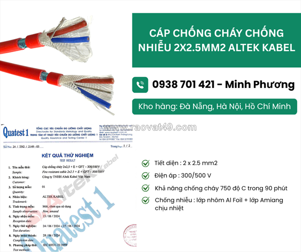 Cáp chống cháy chống nhiễu 2 lõi 2.5mm2 có sẵn đà nẵng, bình định, quảng trị