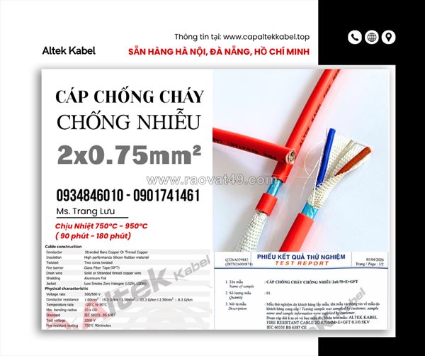 Cáp chống cháy chống nhiễu 2x0.75 altek kabel sẵn đà nẵng, bình định, phú yên