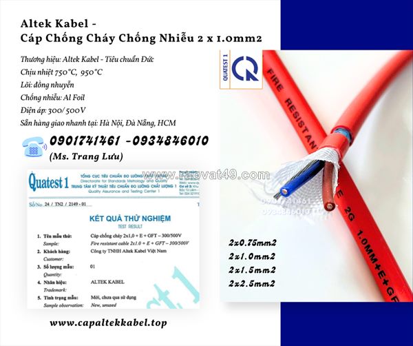 Cáp chống cháy chống nhiễu 2x1.0mm2 - altek kabel giao nhanh đà nẵng, hà nội, sài gòn