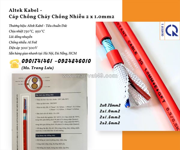 Cáp chống cháy chống nhiễu 2x1.0mm2 - altek kabel giao nhanh đà nẵng, hà nội, sài gòn