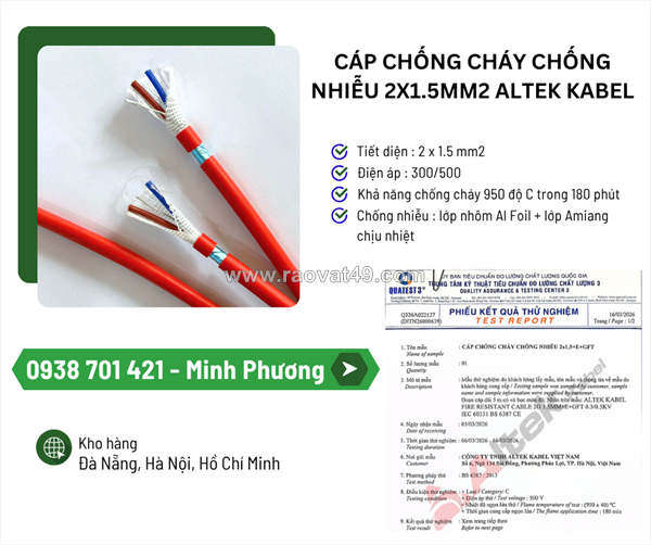 Cáp chống cháy chống nhiễu 2x1.5mm2: báo giá & ứng dụng mới nhất 2026