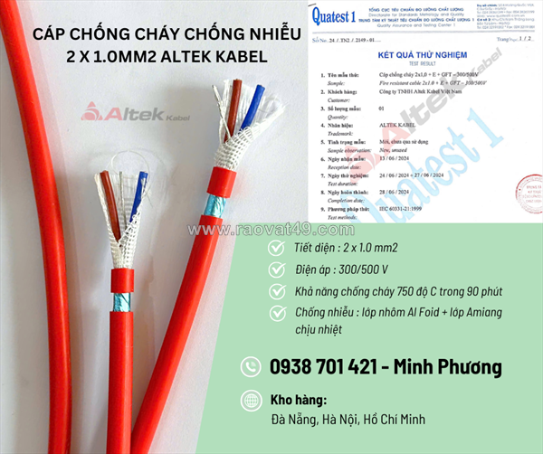Cáp chống cháy chống nhiễu altek kabel 2x1.0mm2 phân phối đà nẵng, khánh hòa