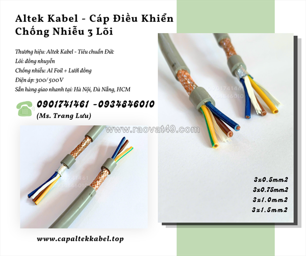 Cáp điều khiển 3x0.5/3x0.75/3x1.0/3x1.5 - altek kabel