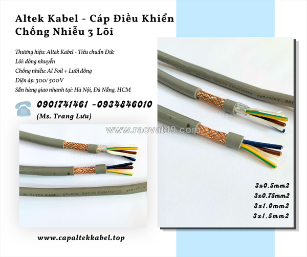 Cáp điều khiển 3x0.5/3x0.75/3x1.0/3x1.5 - altek kabel