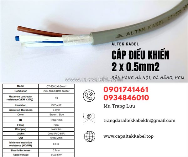 Cáp điều khiển, cáp tín hiệu 2x0.5 sẵn đà nẵng, quảng nam, huế, quảng trị